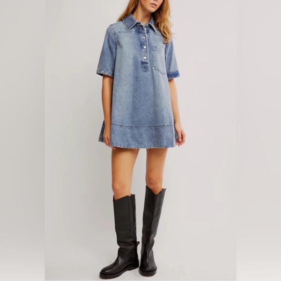 Free People Dresses & Skirts - Free People Remino Collar Neck Short Sleeve Denim Mini Dress X-Large